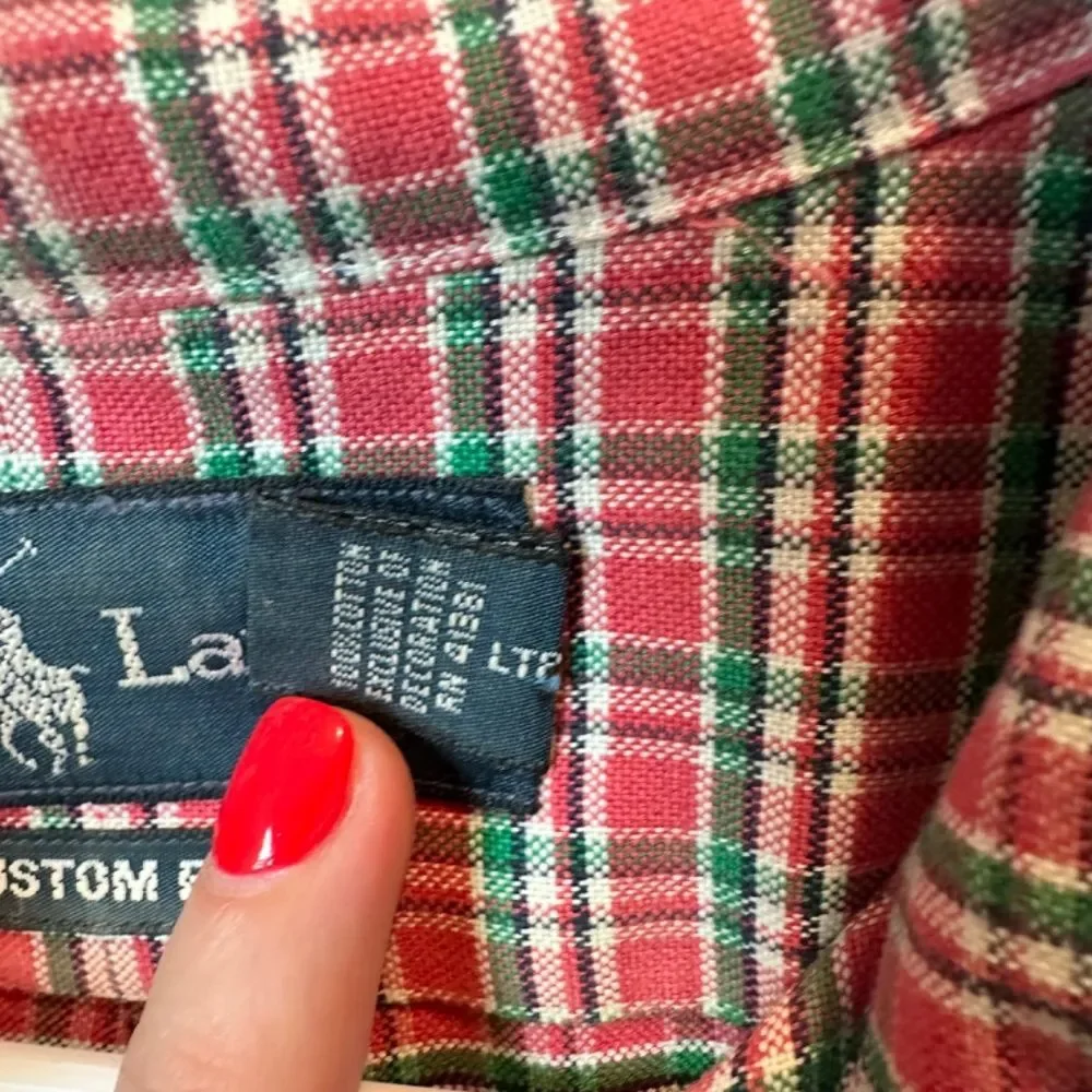 Men’s Polo Ralph Lauren Red & Green Plaid 100% Cotton Button Front Shirt XXL EUC